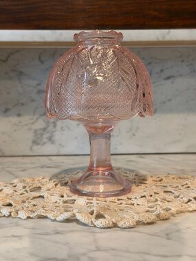 Vintage Pink Pressed Glass Tiara Fairy Lamp - Small Tea-light Candle Holder